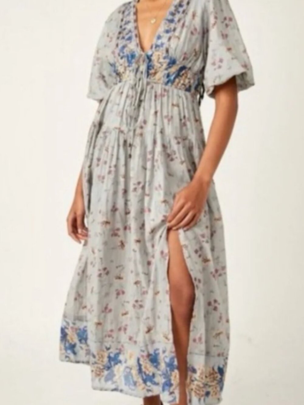 Free People Lysette Maxi Dress Grey Floral Bohemian Boho Cottagecore Size Small